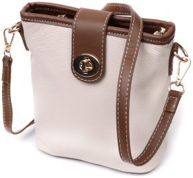 Вертикальна жіноча сумка на плече з натуральної шкіри молочного кольору Vintage 2422347