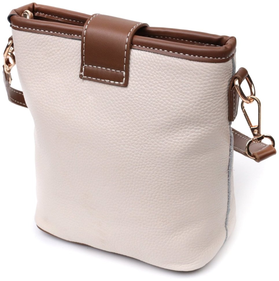 Вертикальная женская сумка на плечо из натуральной кожи молочного цвета Vintage 2422347