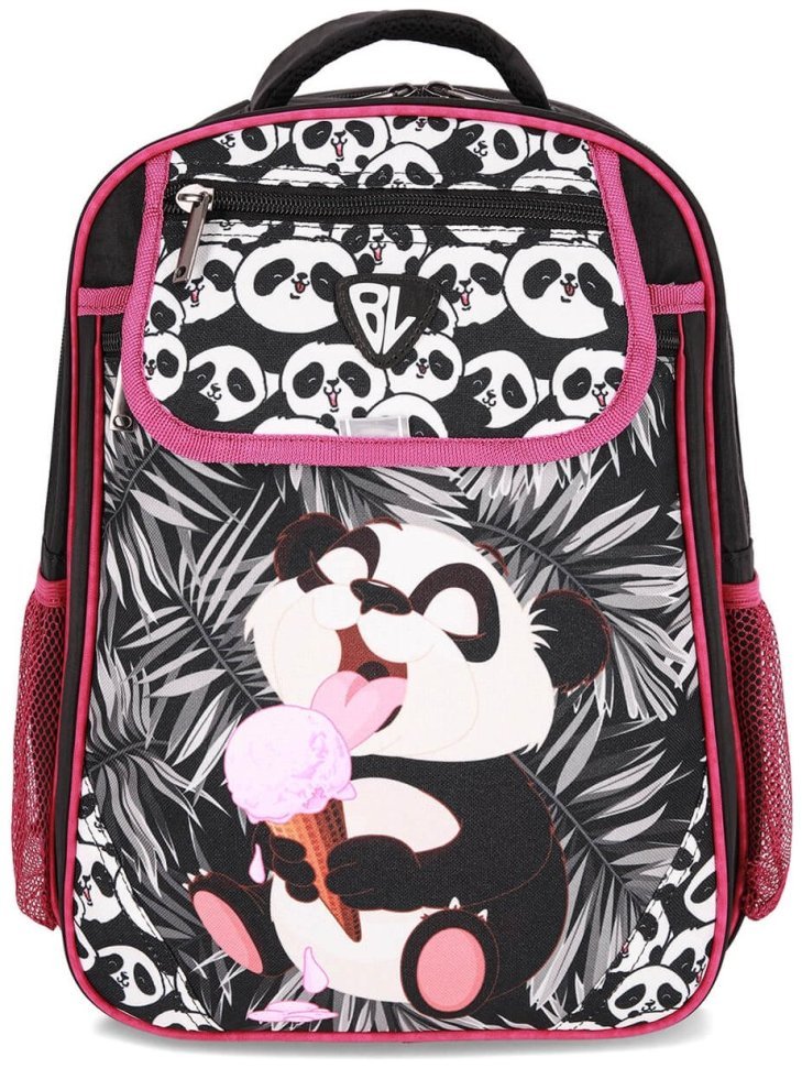 Ортопедический школьный рюкзак для девочек черного цвета с принтом панды Bagland 111384 modnotak фото №1