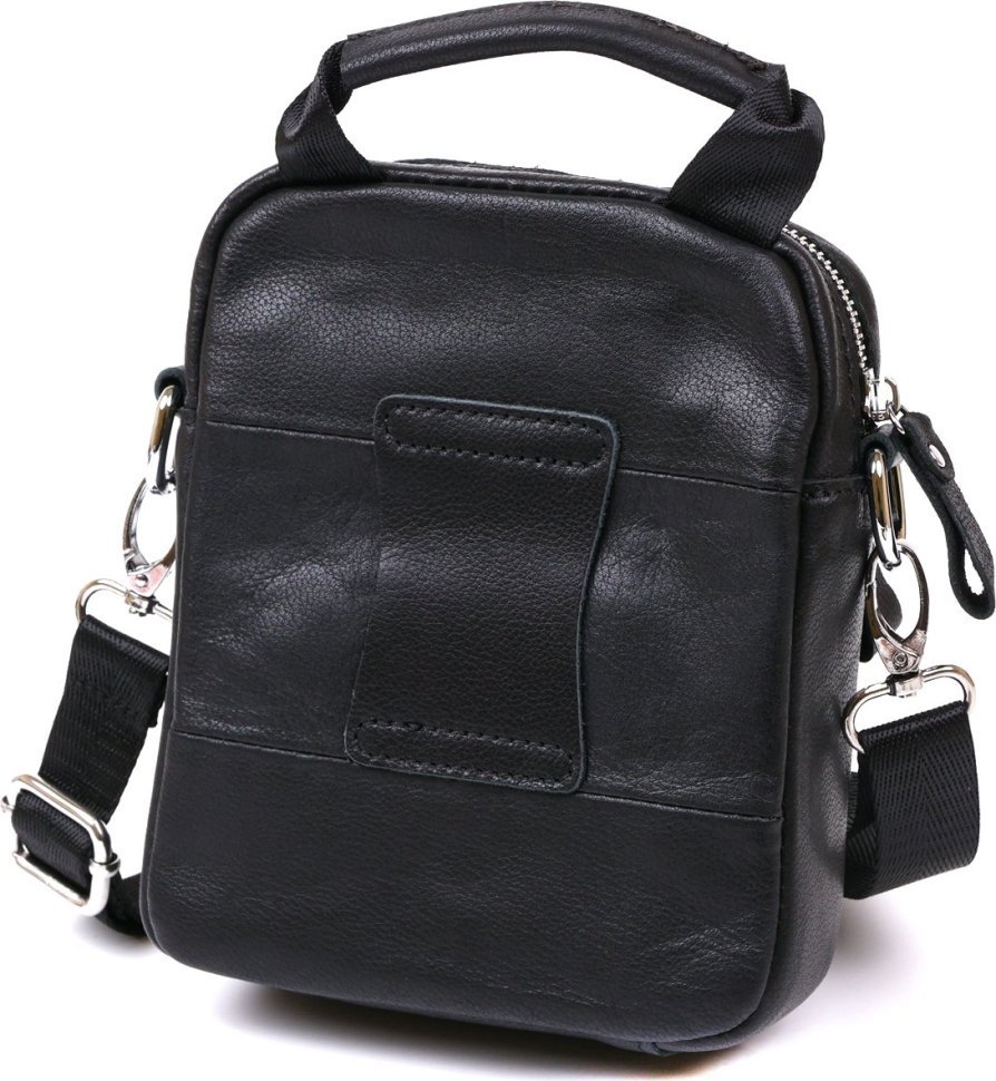 Миниатюрная мужская сумка-барсетка из натуральной кожи черного цвета Vintage (20477)