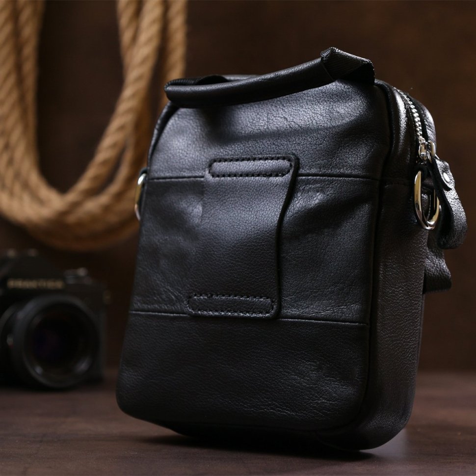 Мініатюрна чоловіча сумка-барсетка з натуральної шкіри чорного кольору Vintage (20477)