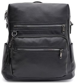 Большой женский рюкзак-сумка из экокожи черного цвета на молнии Monsen 71784