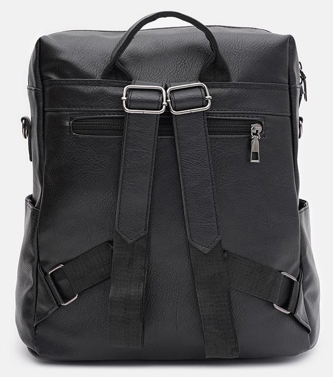 Великий жіночий рюкзак-сумка з екошкіри чорного кольору на блискавці Monsen 71784