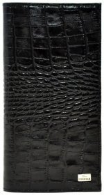 Шкіряний стильний чоловічий купюрник із тисненням під крокодила Desisan 81784 чорного кольору
