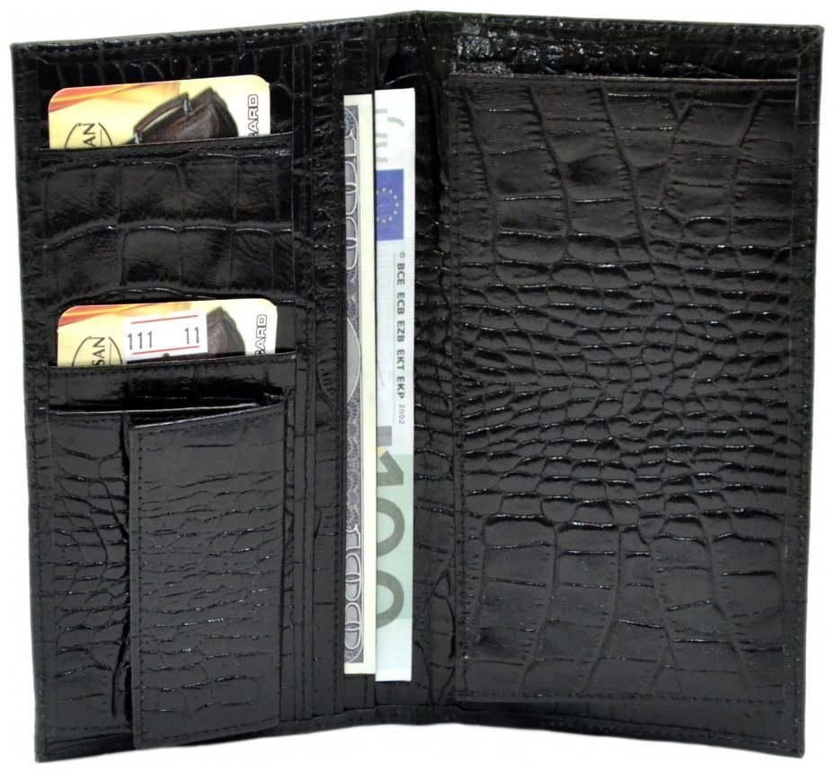 Кожаный стильный мужской купюрник с тиснением под крокодила Desisan 81784 черного цвета modnotak фото №3