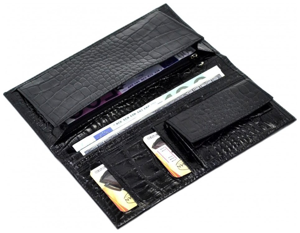 Кожаный стильный мужской купюрник с тиснением под крокодила Desisan 81784 черного цвета modnotak фото №4
