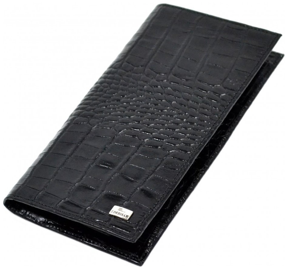 Кожаный стильный мужской купюрник с тиснением под крокодила Desisan 81784 черного цвета modnotak фото №5