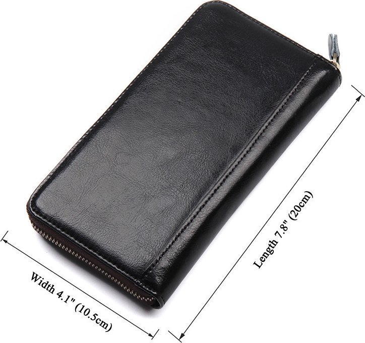 Чорна велика візитниця-гаманець з натуральної шкіри на блискавці Vintage (14605)