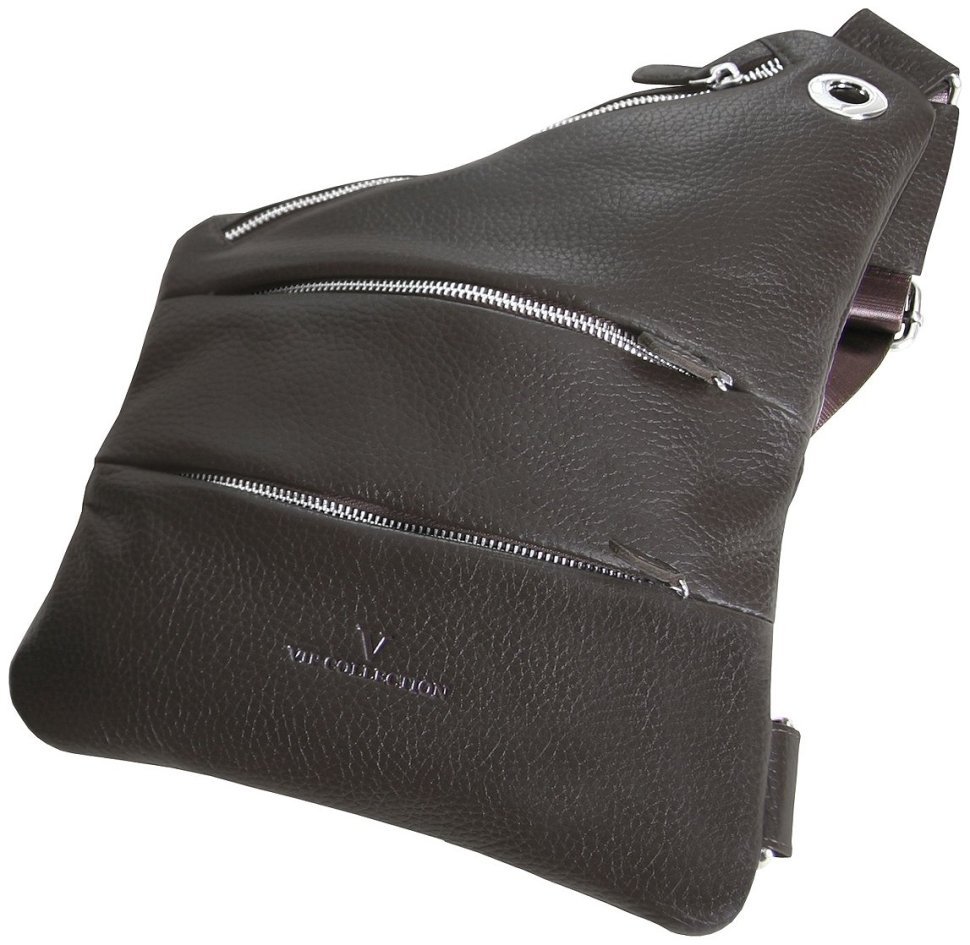 Мужская кожаная сумка слинг коричневого цвета Vip Collection 102384 modnotak фото №3