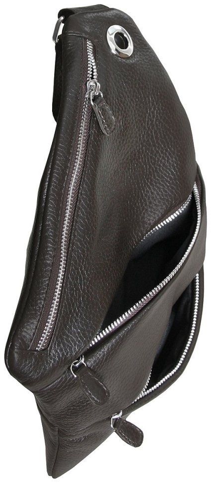 Мужская кожаная сумка слинг коричневого цвета Vip Collection 102384 modnotak фото №4