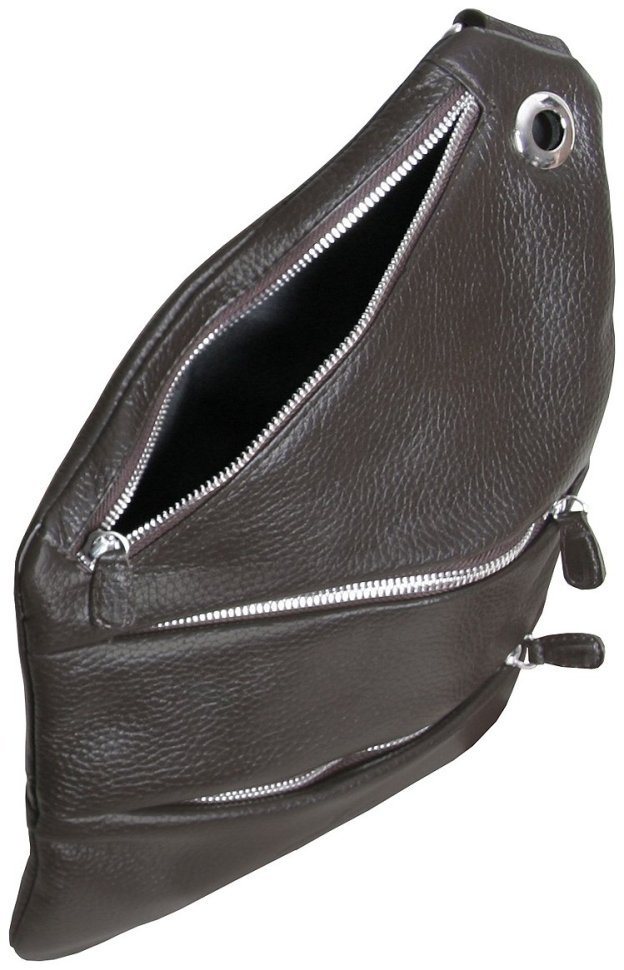 Мужская кожаная сумка слинг коричневого цвета Vip Collection 102384 modnotak фото №5