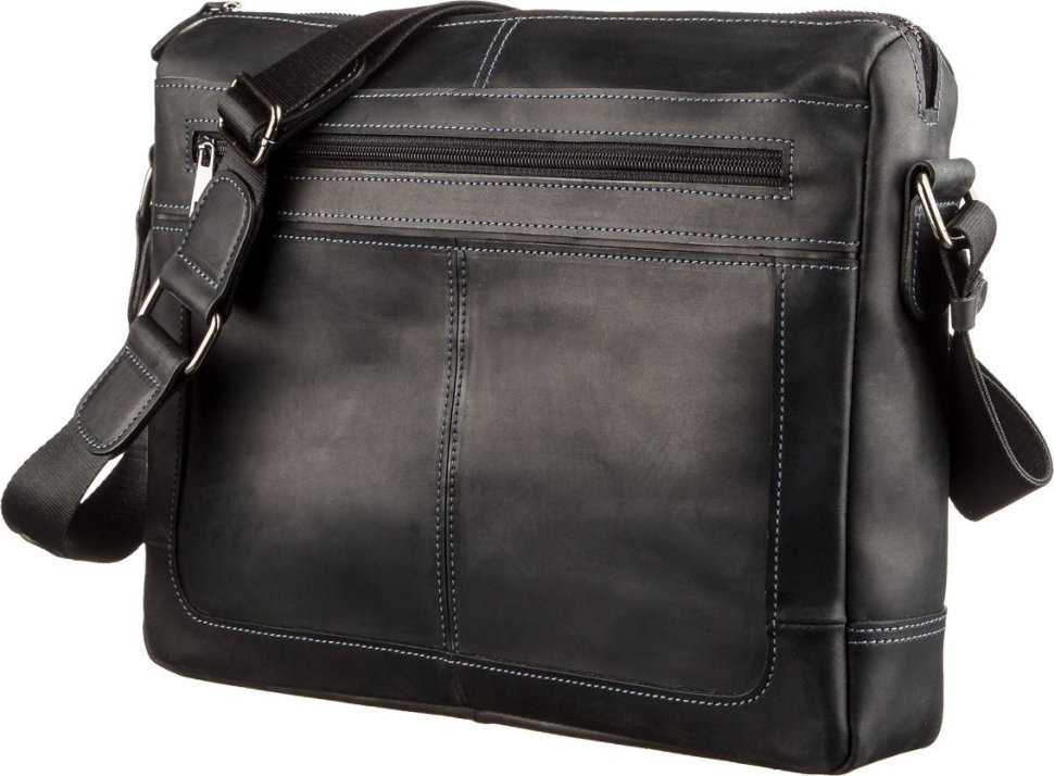 Якісна чоловіча ділова сумка з натуральної шкіри чорного кольору SHVIGEL (2411246)