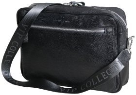 Кожанный мужской мессенджер через плечо черного цвета Vip Collection 102484