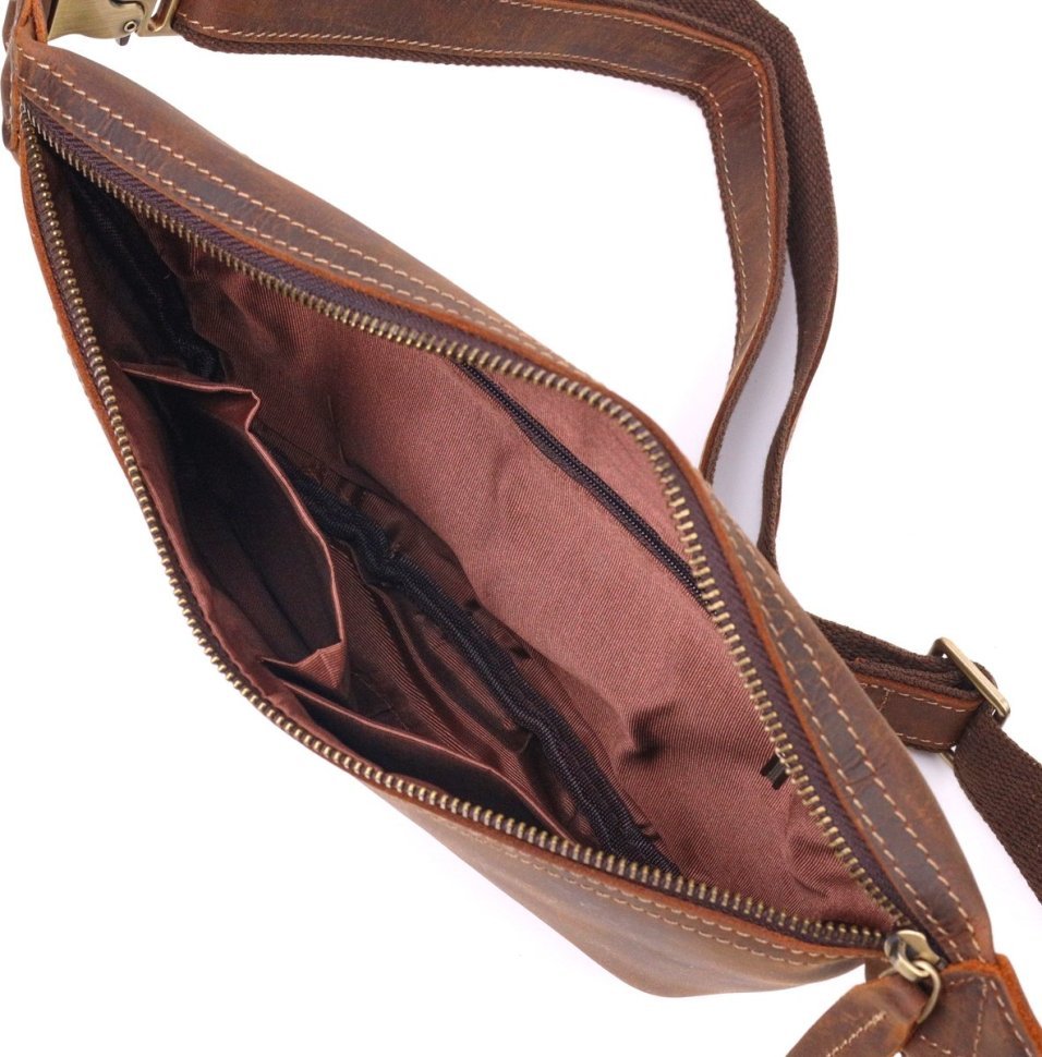 Мужская поясная сумка-бананка коричневого цвета из винтажной кожи Vintage (2421294) 