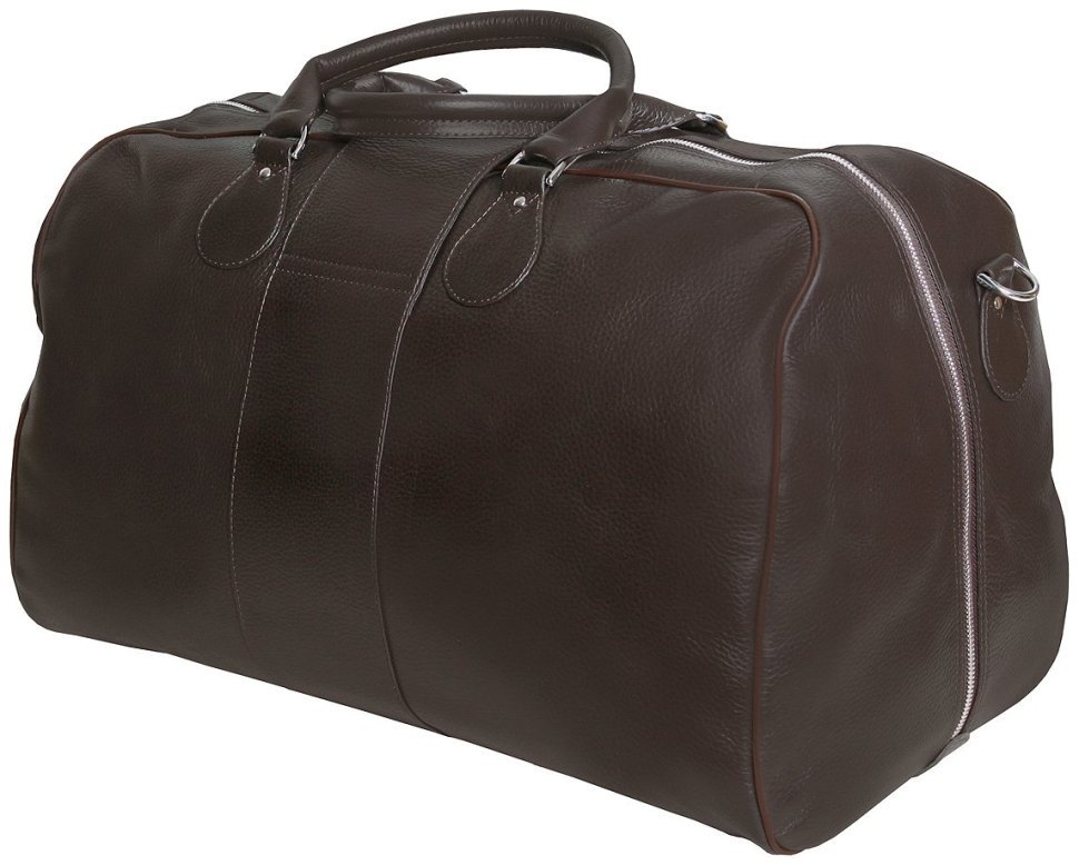 Дорожная сумка саквояж коричневого цвета в зернистой коже Vip Collection 102684 modnotak фото №3