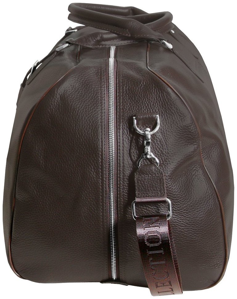 Дорожная сумка саквояж коричневого цвета в зернистой коже Vip Collection 102684 modnotak фото №4