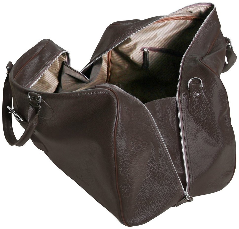 Дорожная сумка саквояж коричневого цвета в зернистой коже Vip Collection 102684 modnotak фото №5