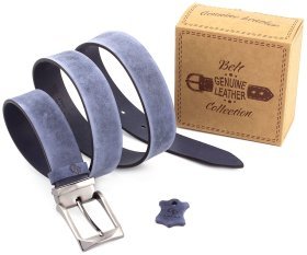 Мужской ремень из итальянской кожи цвета индиго Grande Pelle (31242)