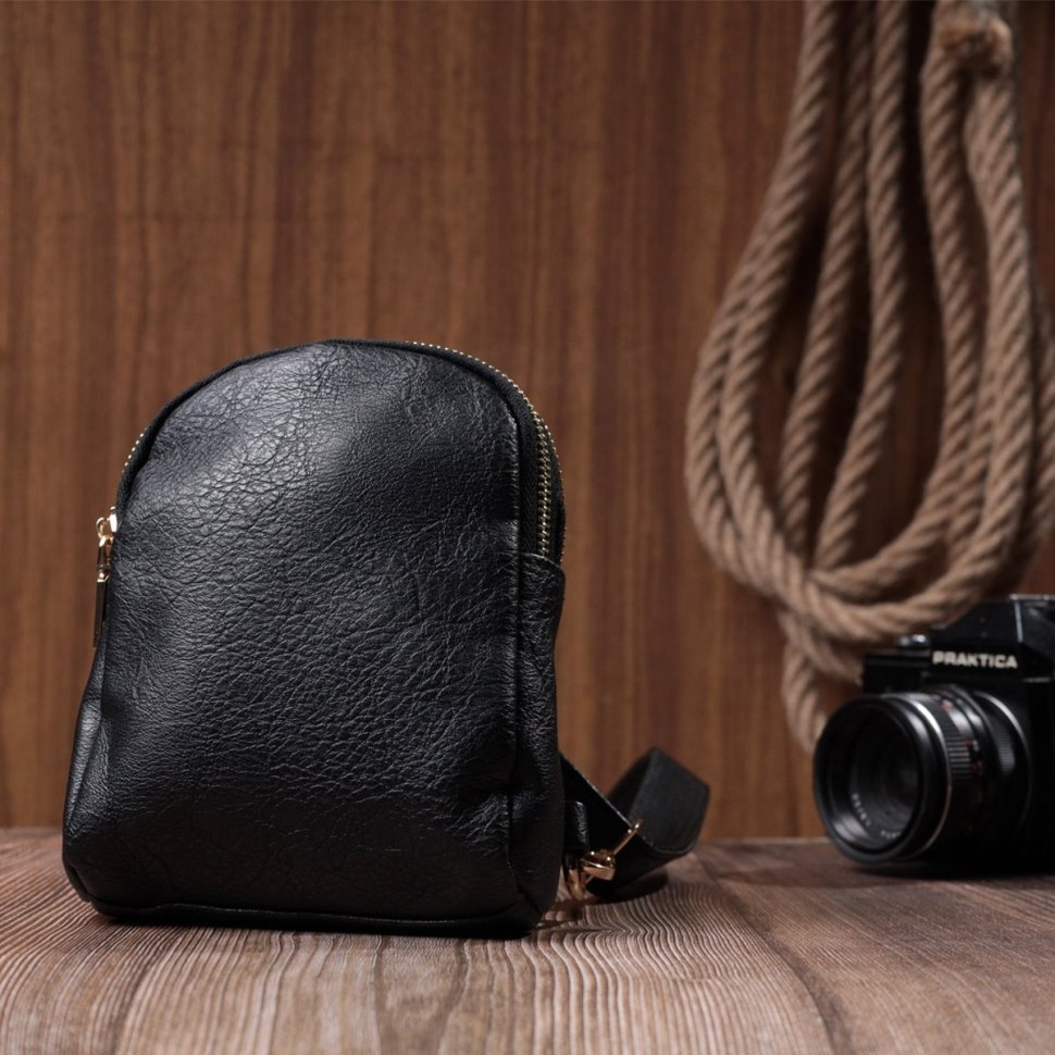 Компактная женская сумка через плечо с двумя отделениями из экокожи Vintage 22784 Черная modnotak фото №9