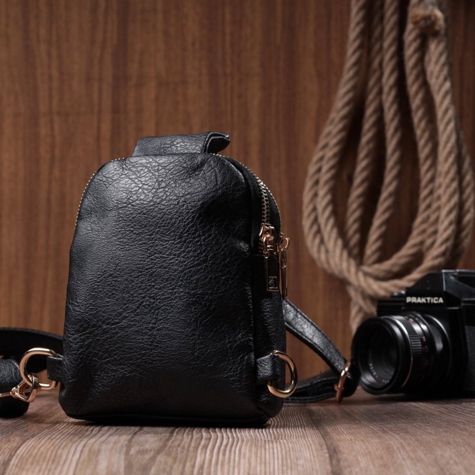 Компактная женская сумка через плечо с двумя отделениями из экокожи Vintage 22784 Черная modnotak фото №10