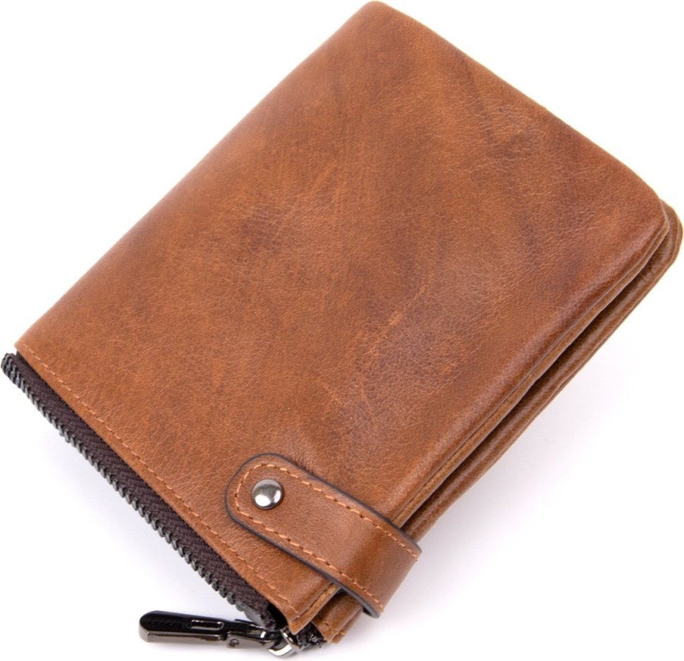 Рудий гаманець з натуральної шкіри з хлястиком на кнопці Vintage (2420423)