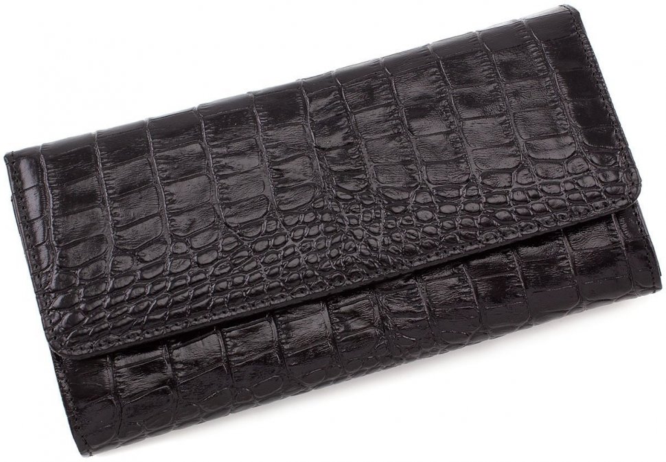 Чорний шкіряний гаманець з фактурою під рептилію Tony Bellucci (10534)