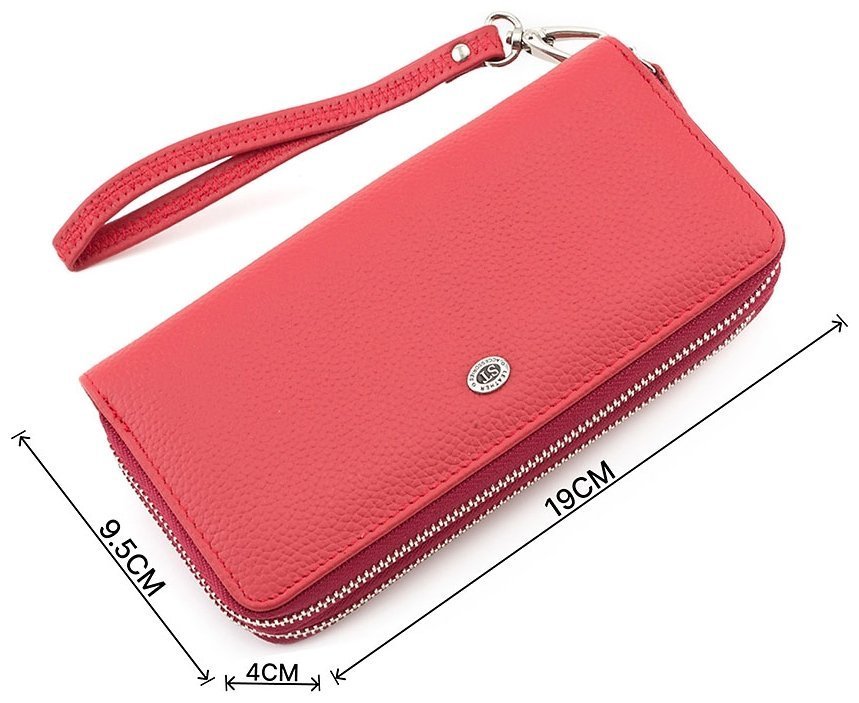 Шкіряний жіночий гаманець червоного кольору на дві блискавки ST Leather Accessories (17200) modnotak фото №3