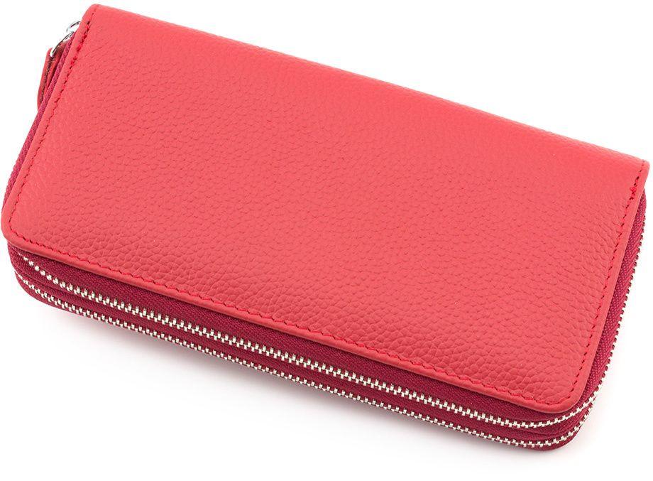 Шкіряний жіночий гаманець червоного кольору на дві блискавки ST Leather Accessories (17200)