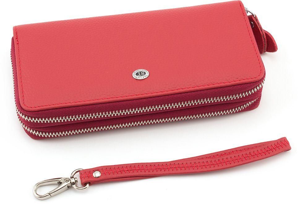 Шкіряний жіночий гаманець червоного кольору на дві блискавки ST Leather Accessories (17200)