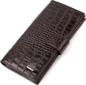 Вертикальный мужской бумажник из натуральной коричневой кожи с тиснением под крокодила CANPELLINI (2421720)