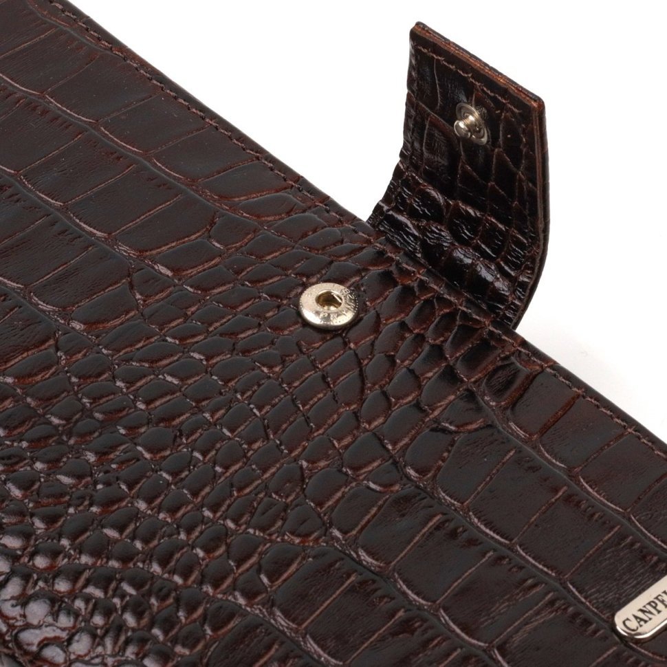 Вертикальний чоловічий гаманець із натуральної коричневої шкіри з тисненням під крокодила CANPELLINI (2421720)