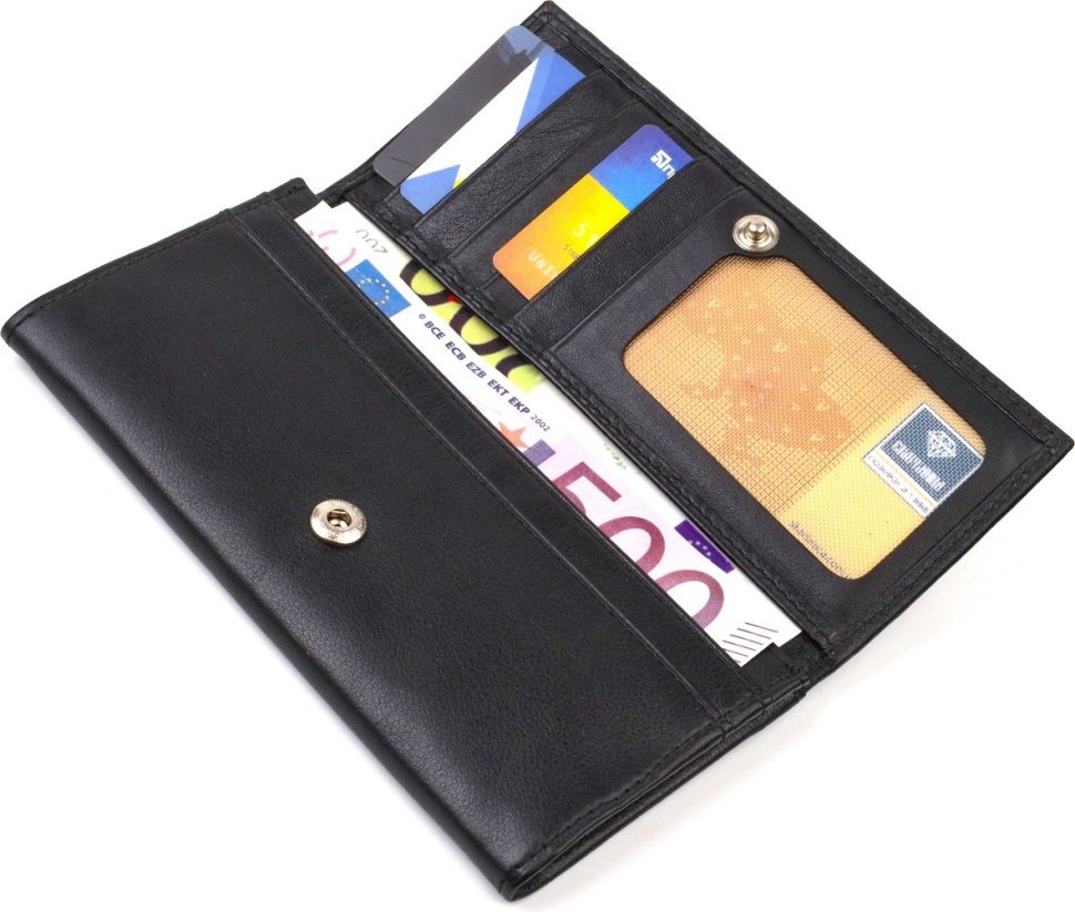 Класичний жіночий гаманець із натуральної шкіри гладкого типу в чорному кольорі CANPELLINI (2421820)