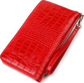 Жіночий червоний гаманець з натуральної шкіри з тисненням під крокодила CANPELLINI (2421920)