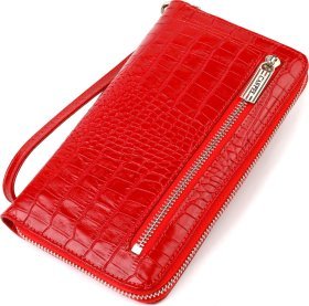 Жіночий червоний гаманець з натуральної шкіри з тисненням під крокодила CANPELLINI (2421920)