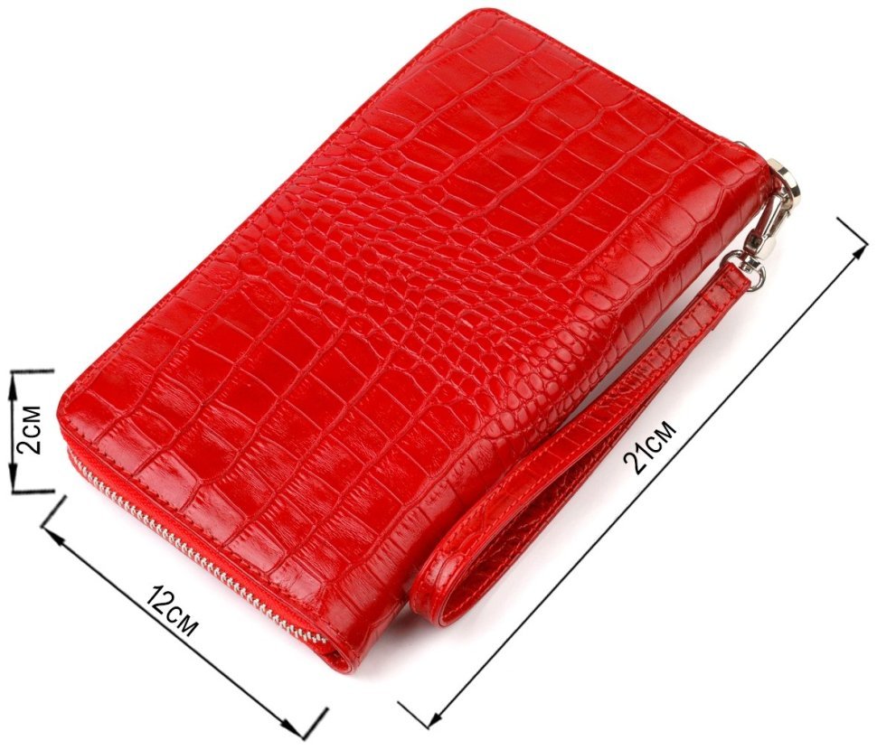 Жіночий червоний гаманець з натуральної шкіри з тисненням під крокодила CANPELLINI (2421920) modnotak фото №9