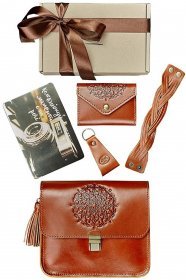 Подарунковий набір коричневого кольору з сумки, Картхолдер, браслета і брелока BlankNote Будапешт (12342)