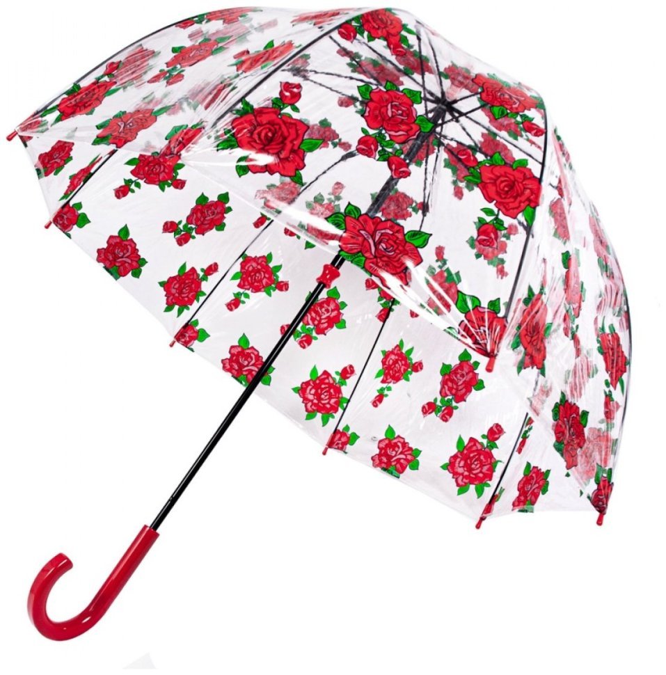 Зонт-трость женский Fulton Birdcage-2 Tattoo Rose (механика, прозрачный с принтом роз) 93884 modnotak фото №3