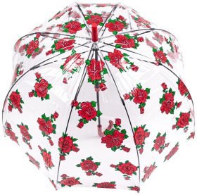 Зонт-трость женский Fulton Birdcage-2 Tattoo Rose (механика, прозрачный с принтом роз) 93884