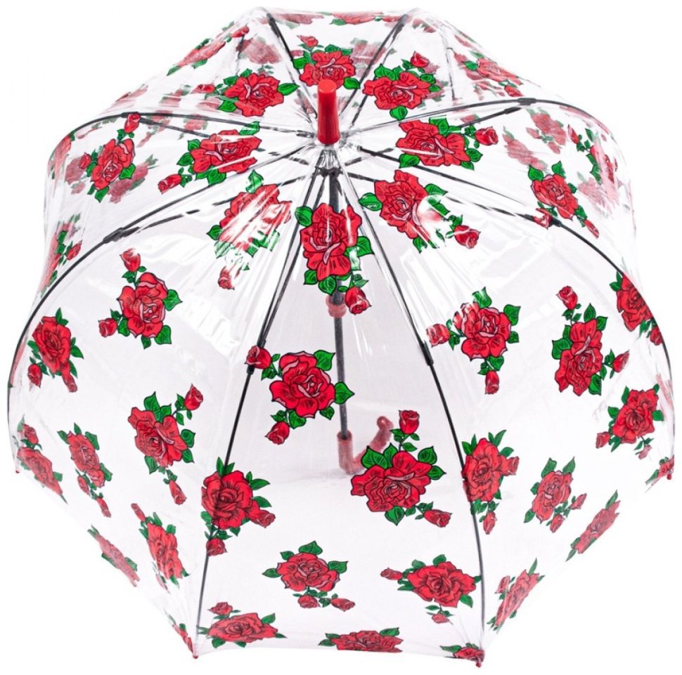 Зонт-трость женский Fulton Birdcage-2 Tattoo Rose (механика, прозрачный с принтом роз) 93884 modnotak фото №2
