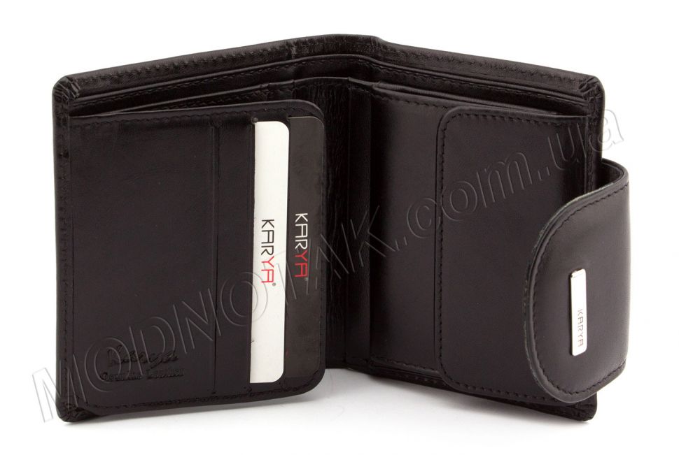 Маленький кожаный кошелек из гладкой кожи черного цвета - Karya 1052-1