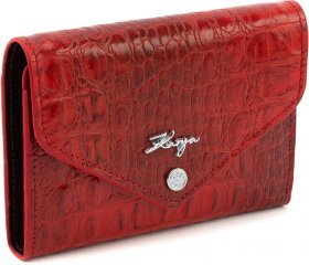 Яскравий червоний гаманець з натуральної шкіри з фактурою "крокодил" KARYA (19982)