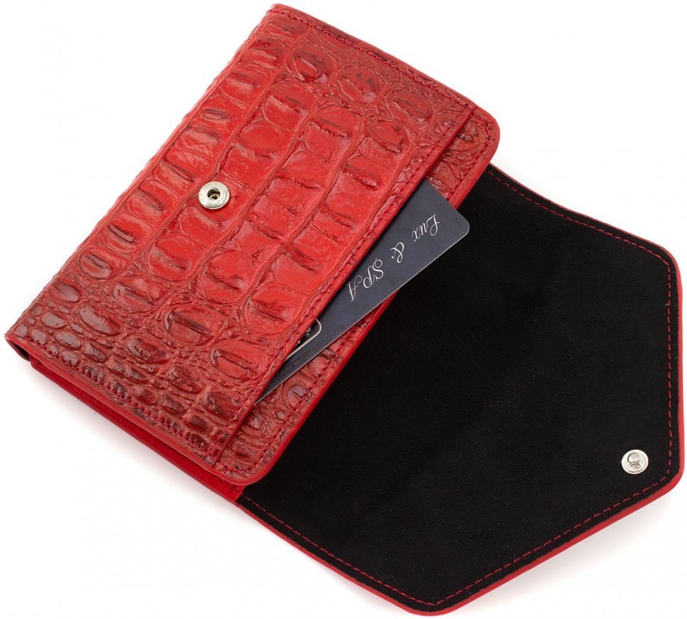 Яскравий червоний гаманець з натуральної шкіри з фактурою крокодила KARYA (19982)