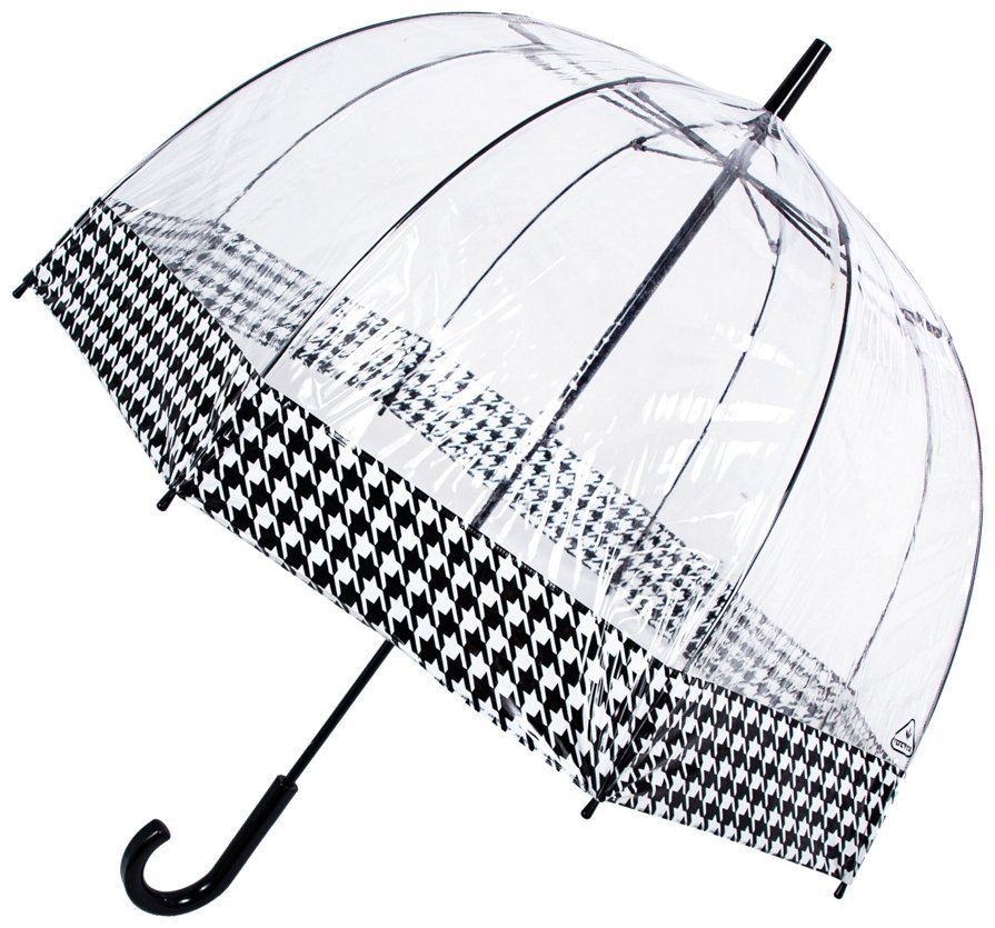Женский зонт-трость Fulton L042 Birdcage-2 Houndstooth Borde (Прозрачный, механика, принт гусиной лапки) 94084 modnotak фото №1