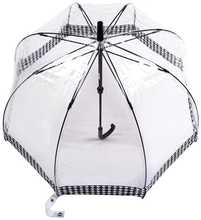 Женский зонт-трость Fulton L042 Birdcage-2 Houndstooth Borde (Прозрачный, механика, принт гусиной лапки) 94084 modnotak фото №5