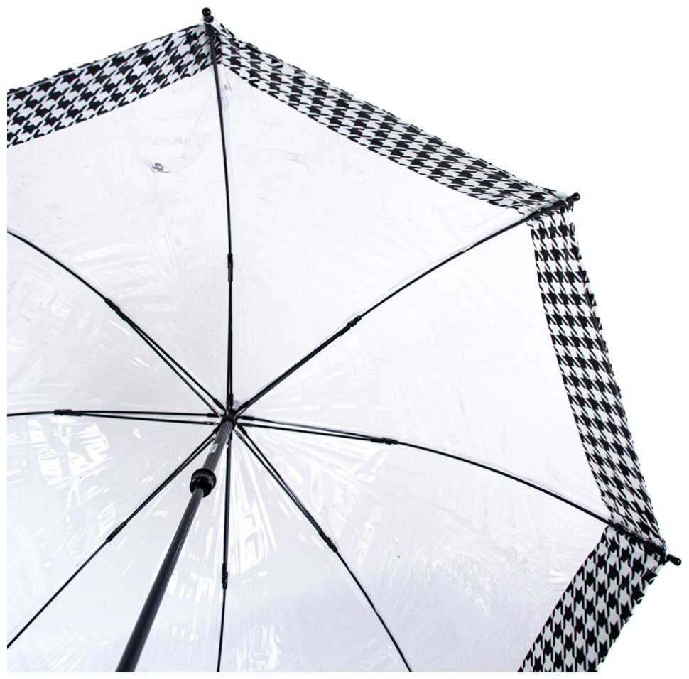 Женский зонт-трость Fulton L042 Birdcage-2 Houndstooth Borde (Прозрачный, механика, принт гусиной лапки) 94084 modnotak фото №8