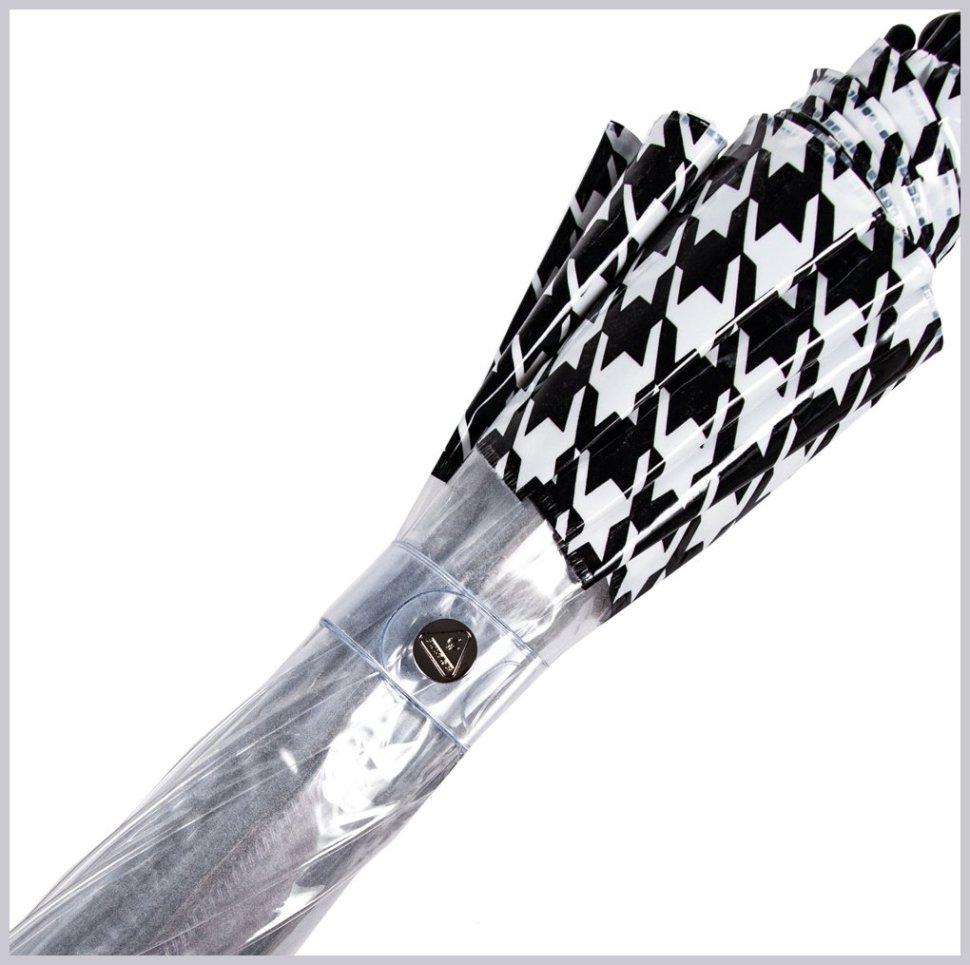 Женский зонт-трость Fulton L042 Birdcage-2 Houndstooth Borde (Прозрачный, механика, принт гусиной лапки) 94084 modnotak фото №9
