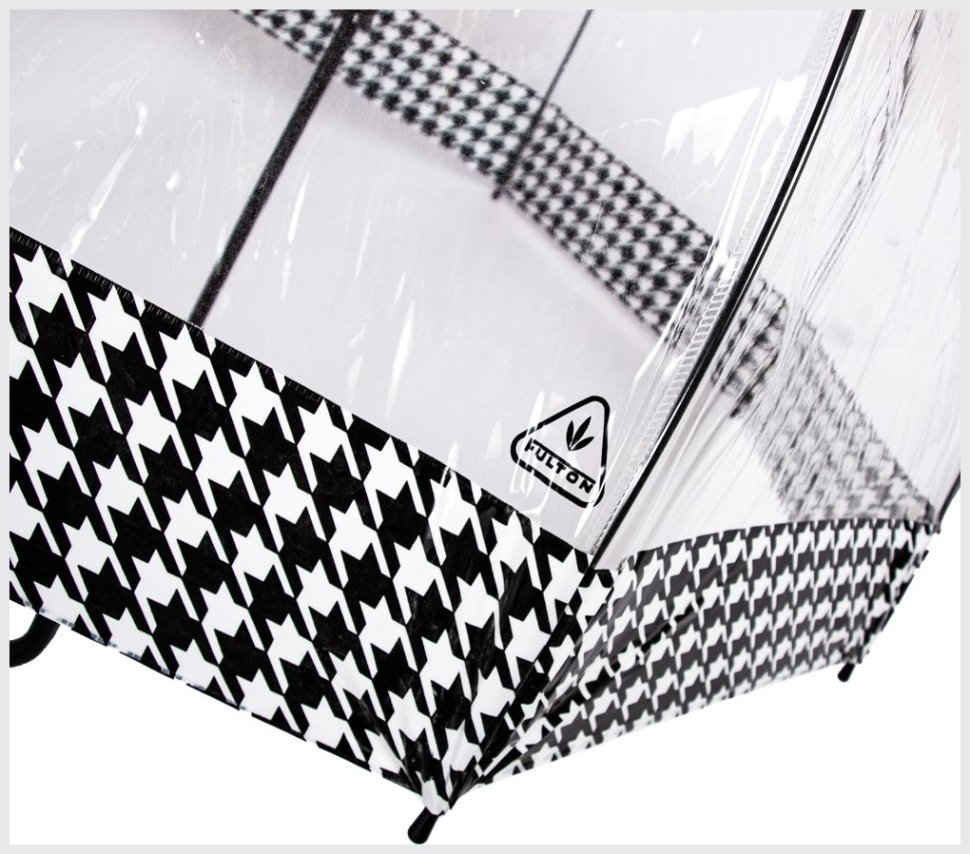 Женский зонт-трость Fulton L042 Birdcage-2 Houndstooth Borde (Прозрачный, механика, принт гусиной лапки) 94084 modnotak фото №10