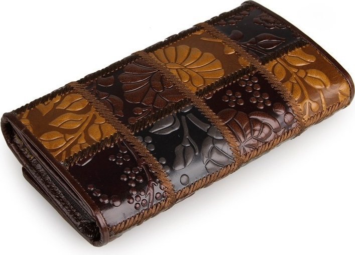 Жіночий коричневий гаманець з натуральної шкіри з візерунком Vintage (14349)