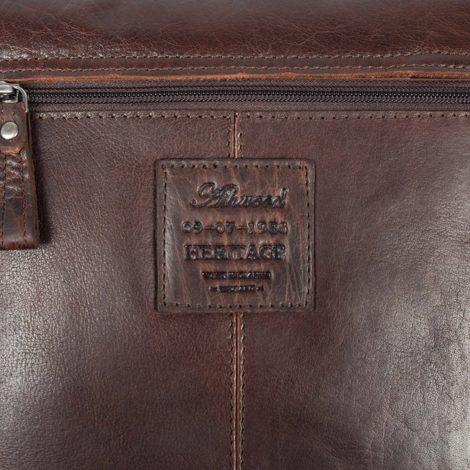 Мужская сумка планшет из натуральной кожи через плече Ashwood F84 коричневого цвета 94384 modnotak фото №10