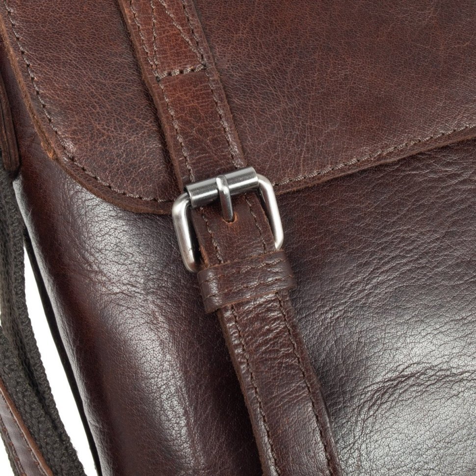Мужская сумка планшет из натуральной кожи через плече Ashwood F84 коричневого цвета 94384 modnotak фото №11